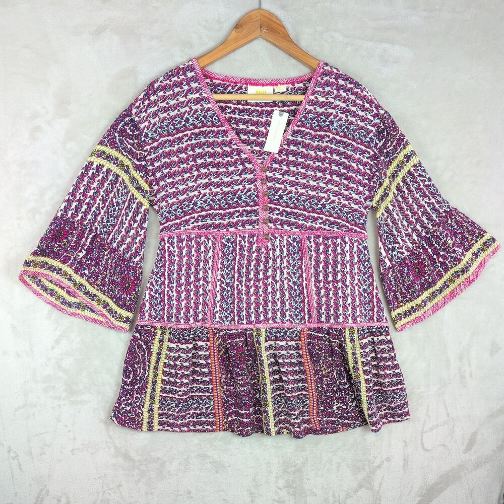 NWT Maeve By Anthropologie Lilyana 100% Silk Tunic Blouse Size XS Boho Chic